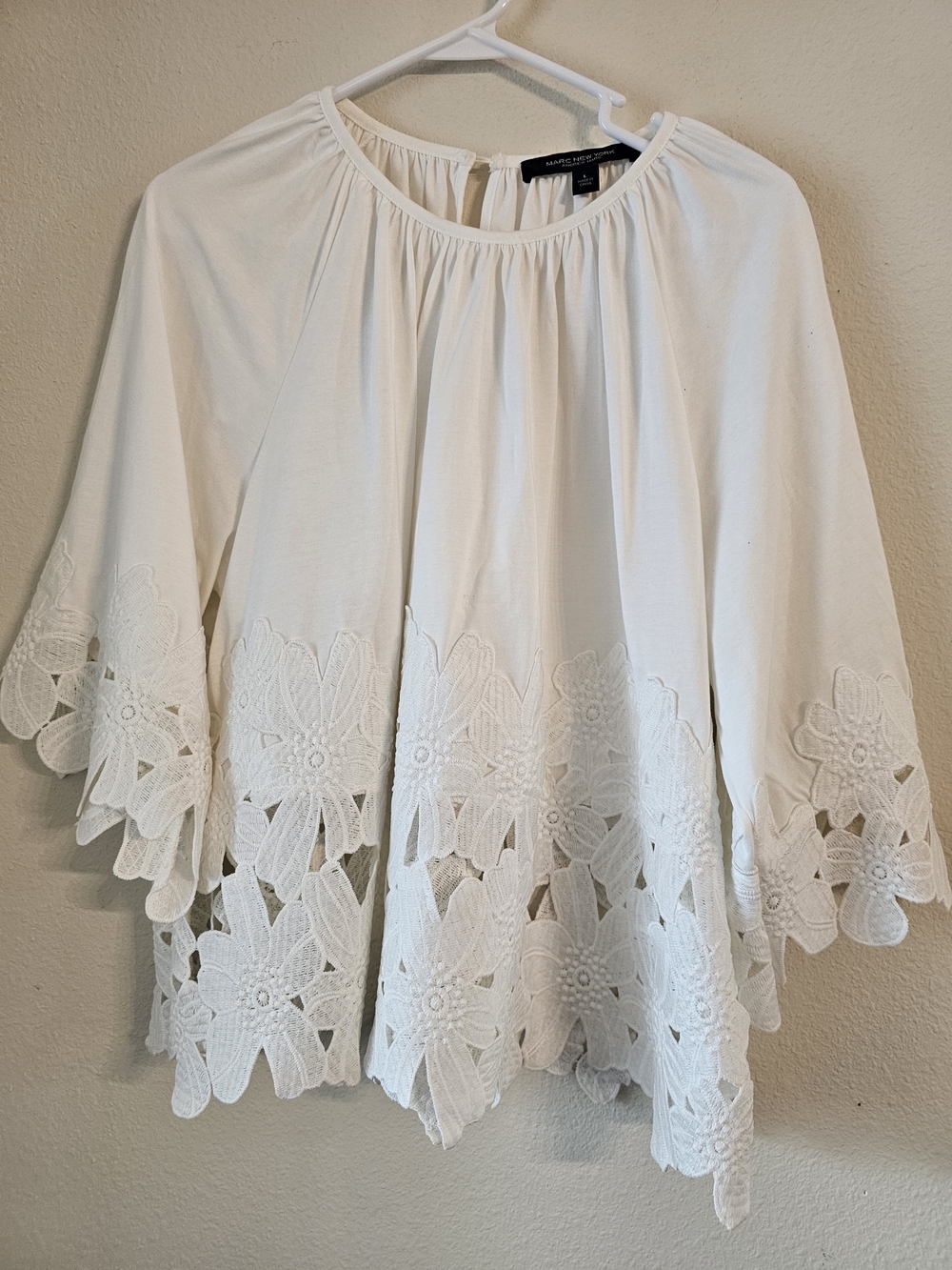 Marc New York White Embroidered Floral Hem Blouse